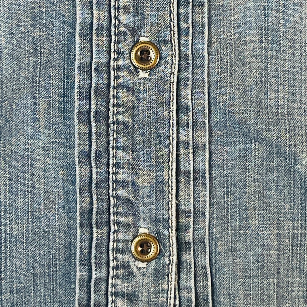 Denim Tunic Shirt Dress Blue Long Sleeve Button Up Pintuck Pleat Cotton 35" L - Picture 3 of 11